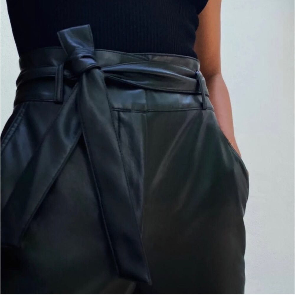 nwot Babaton vegan leather belted tie front pant 6 ankle